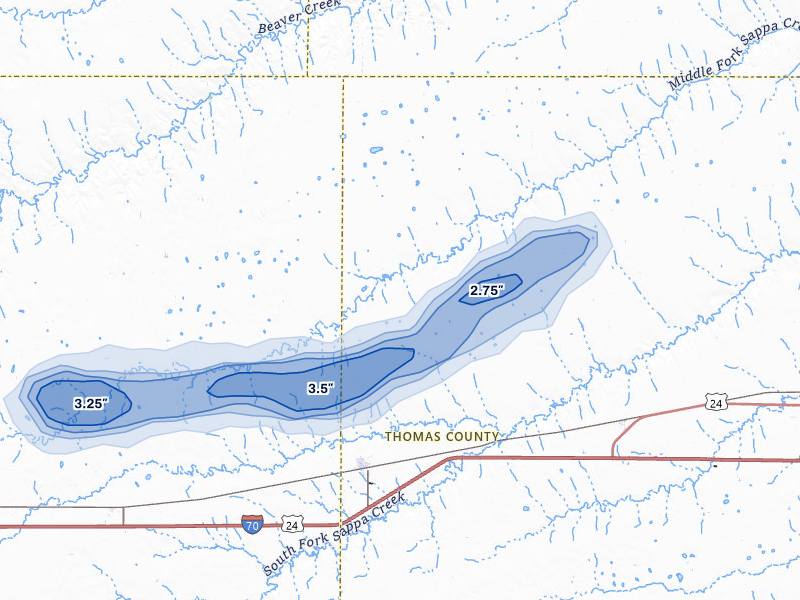 NEXRAD radar-signature map of the hail storm over Brewster, KS on Jun 8, 2026