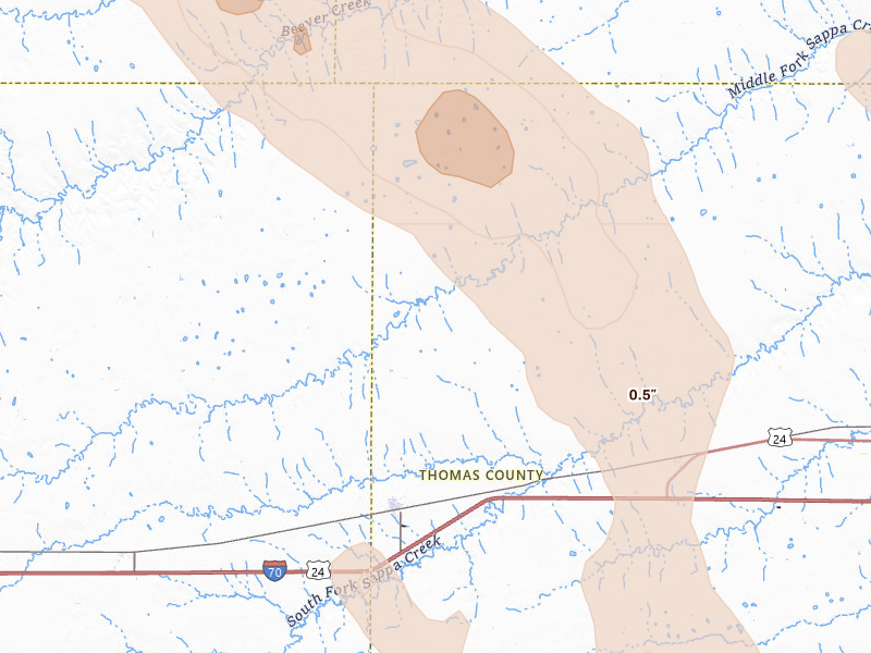 Radar-estimated hail-size map of the storm over Brewster, KS
