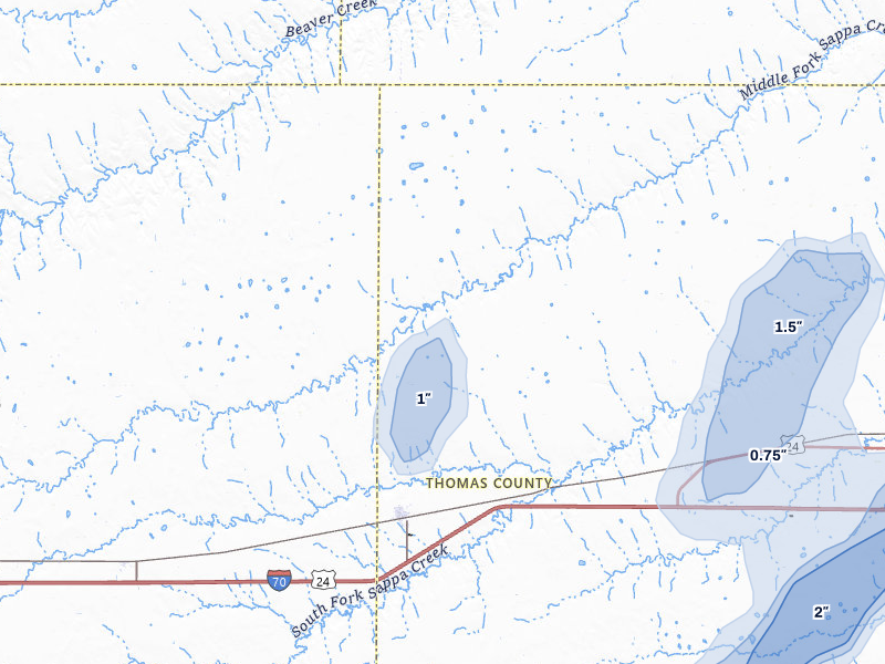 NEXRAD radar-signature map of the hail storm over Brewster, KS on Jul 1, 2026