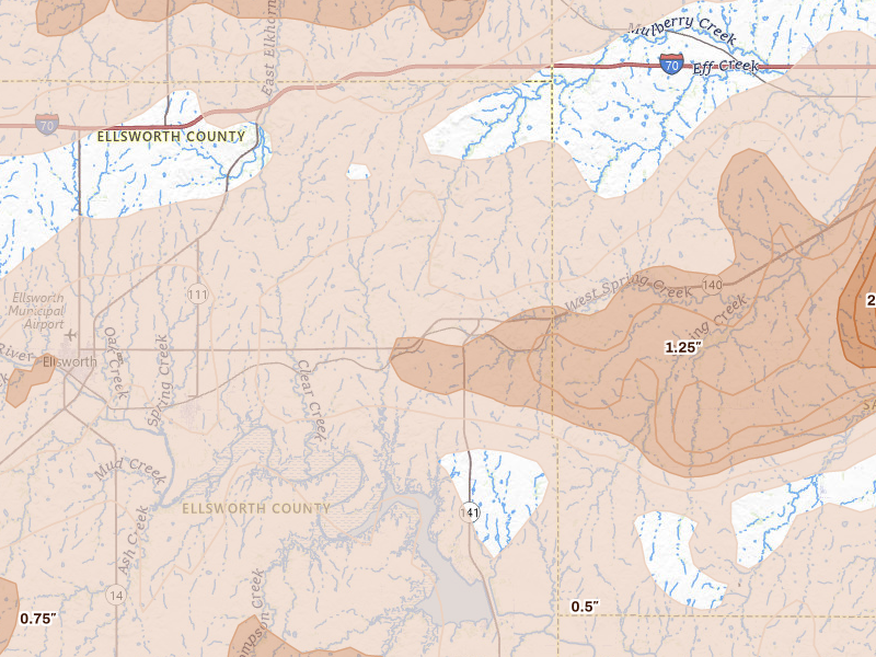 Radar-estimated hail-size map of the storm over Brookville, KS on Apr 26, 2026