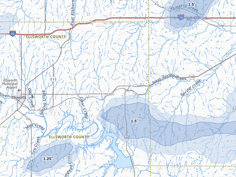 NEXRAD radar-signature map of the hail storm over Brookville, KS on Jul 9, 2026