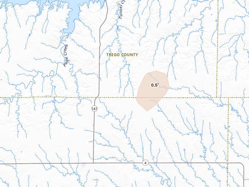 Radar-estimated hail-size map of the storm over Brownell, KS on Jan 9, 2026
