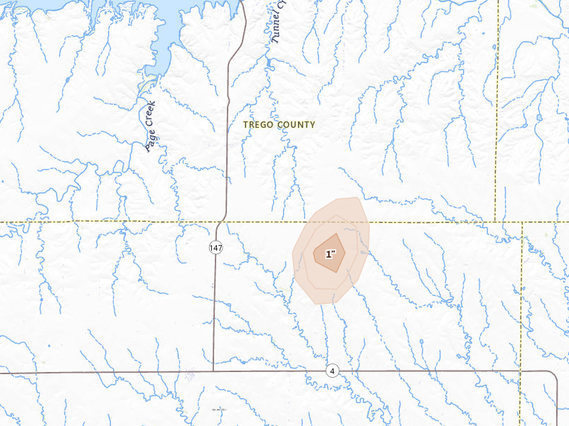 Radar-estimated hail-size map of the storm over Brownell, KS on Feb 18, 2026