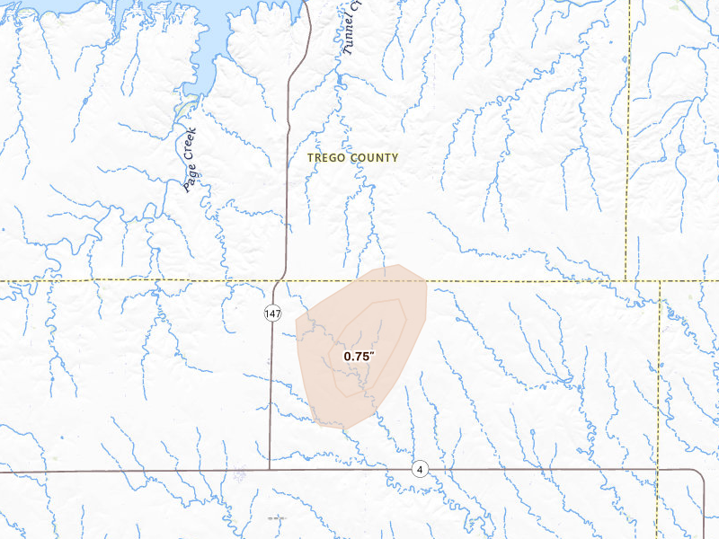 Radar-estimated hail-size map of the storm over Brownell, KS on May 31, 2026