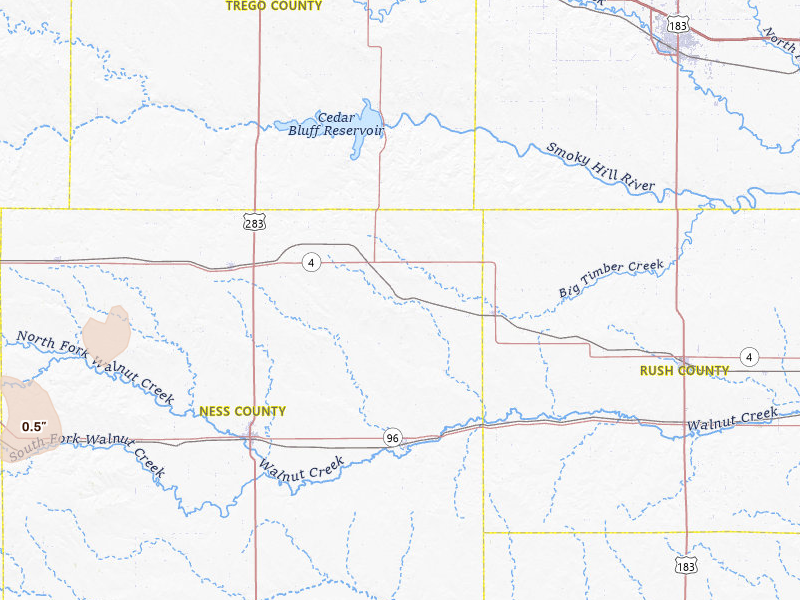 Radar-estimated hail-size map of the storm over Brownell, KS on Jun 30, 2026
