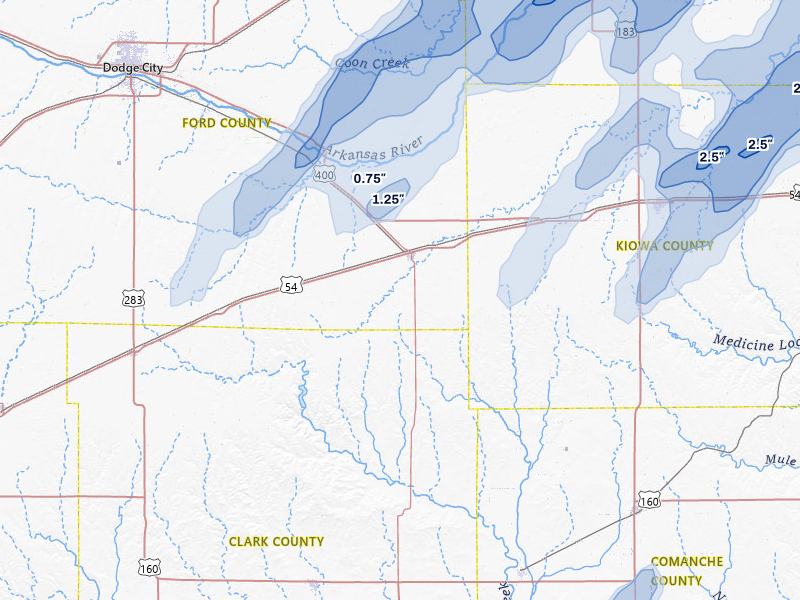 NEXRAD radar-signature map of the hail storm over Bucklin, KS on May 18, 2026