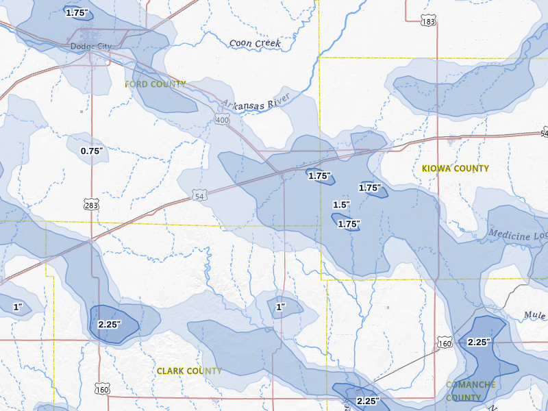NEXRAD radar-signature map of the hail storm over Bucklin, KS on Jun 1, 2026
