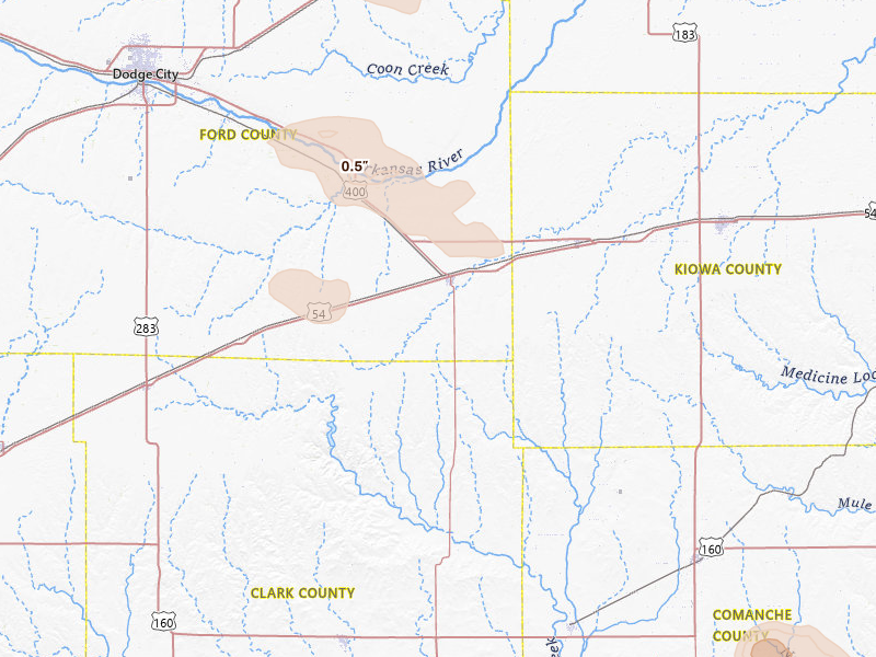 Radar-estimated hail-size map of the storm over Bucklin, KS