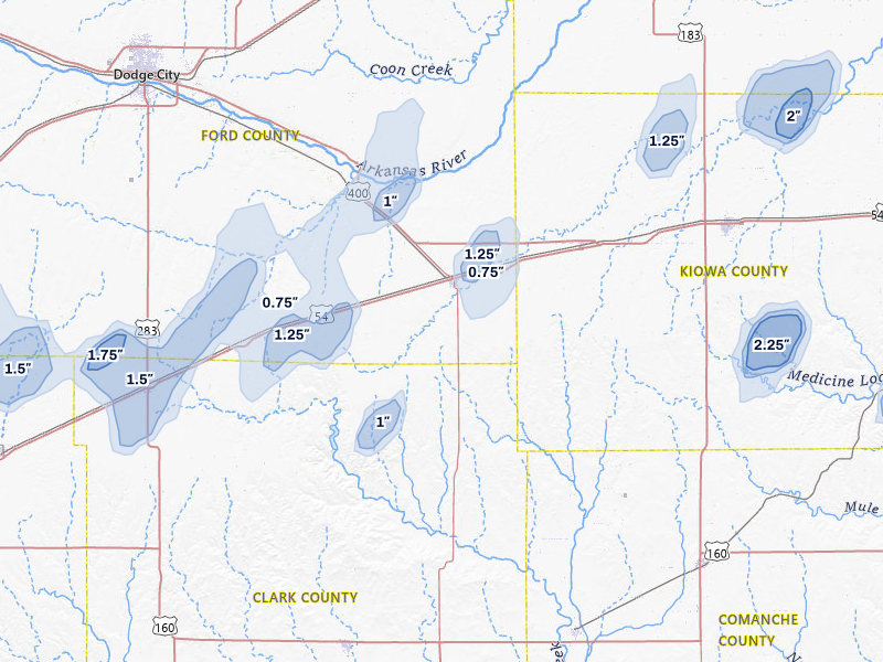 NEXRAD radar-signature map of the hail storm over Bucklin, KS on Jun 26, 2026