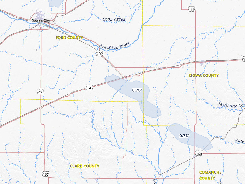 NEXRAD radar-signature map of the hail storm over Bucklin, KS on Jul 3, 2026