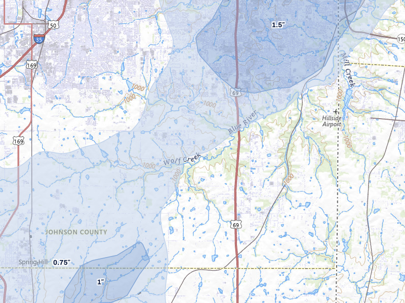 NEXRAD radar-signature map of the hail over Bucyrus, KS