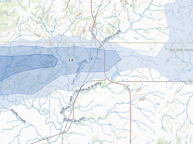 NEXRAD radar-signature map of the hail over Buffalo, KS