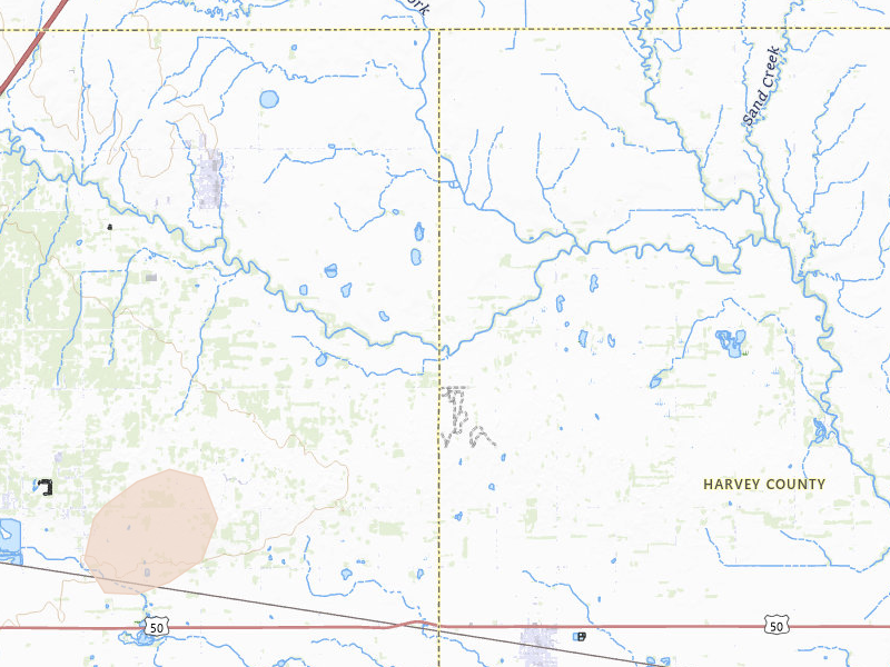 Radar-estimated hail-size map of the storm over Buhler, KS on Apr 23, 2026