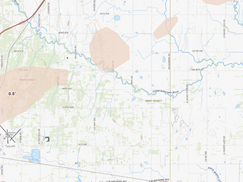 Radar-estimated hail-size map of the storm over Buhler, KS