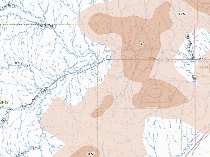 Radar-estimated hail-size map of the storm over Burdett, KS