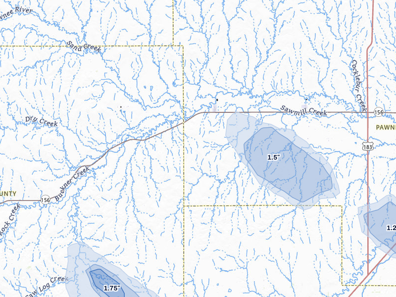NEXRAD radar-signature map of the hail storm over Burdett, KS on Jun 25, 2026