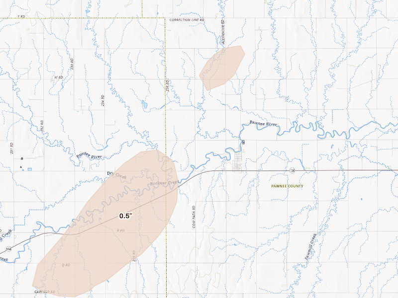 Radar-estimated hail-size map of the storm over Burdett, KS