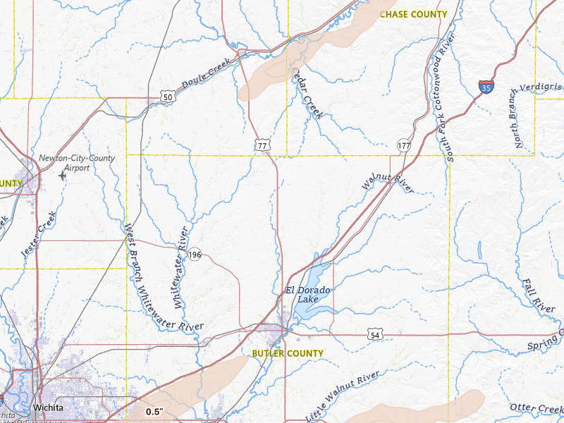 Radar-estimated hail-size map of the storm over Burns, KS on Apr 3, 2026