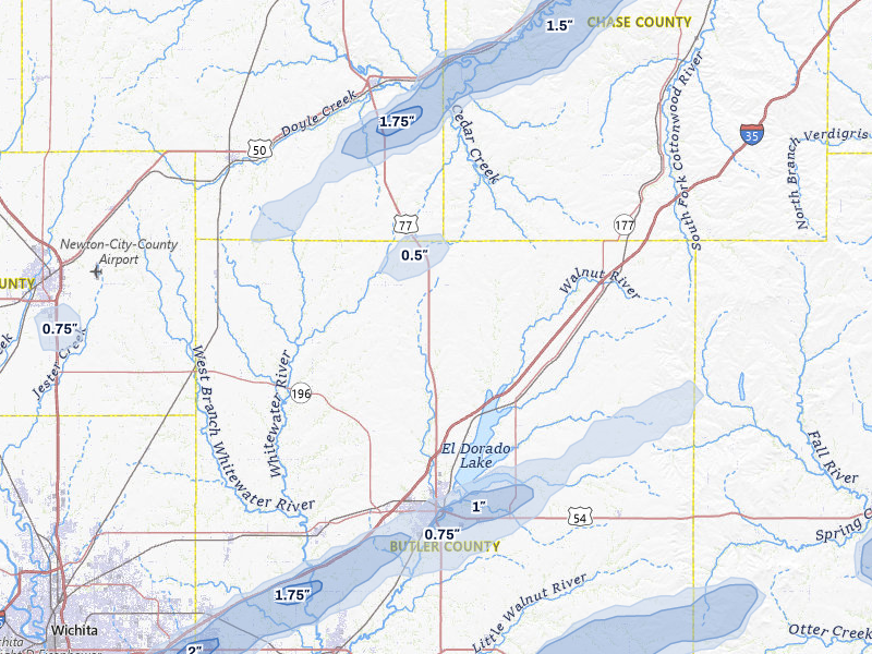 NEXRAD radar-signature map of the hail over Burns, KS