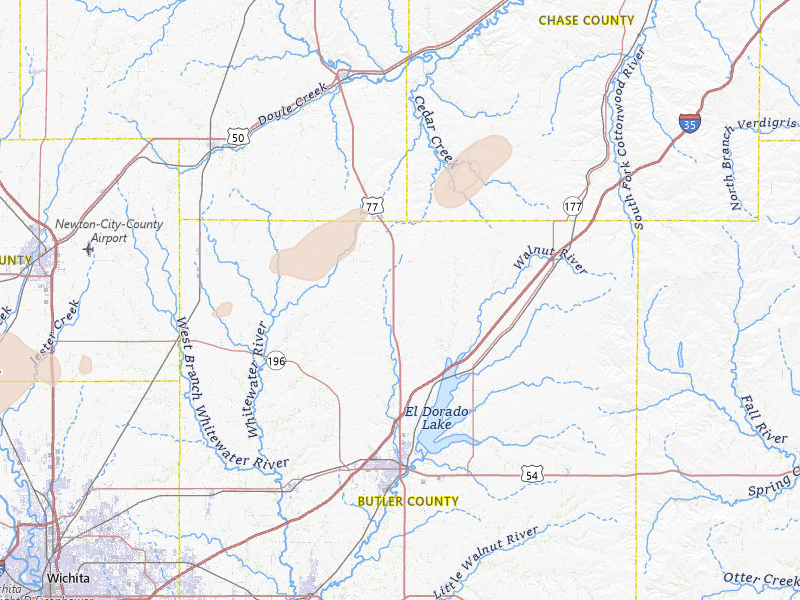 Radar-estimated hail-size map of the storm over Burns, KS on Apr 11, 2026