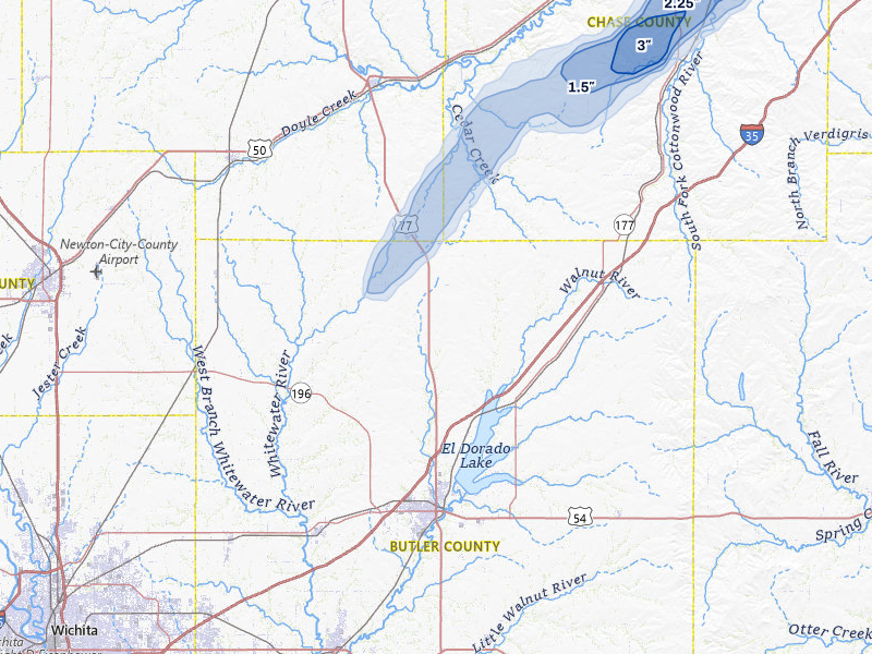 NEXRAD radar-signature map of the hail over Burns, KS
