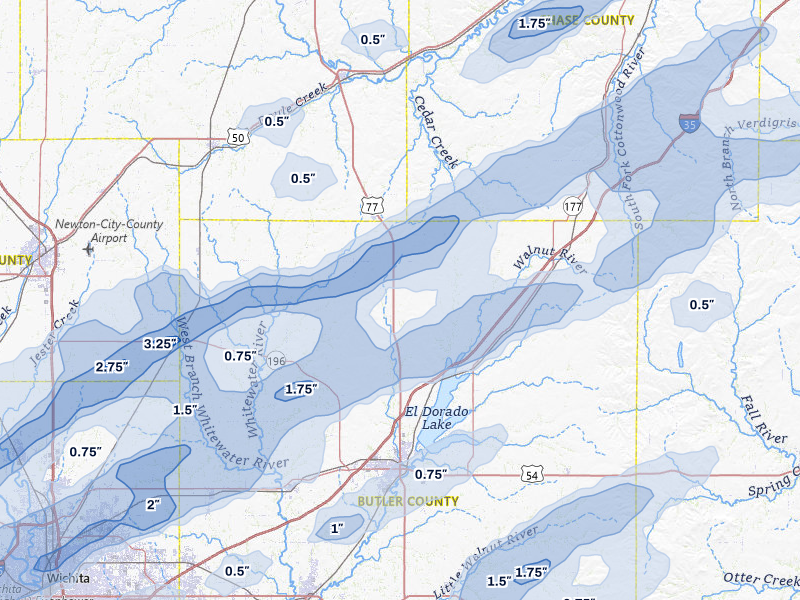 NEXRAD radar-signature map of the hail over Burns, KS