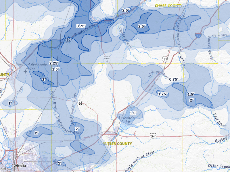 NEXRAD radar-signature map of the hail over Burns, KS