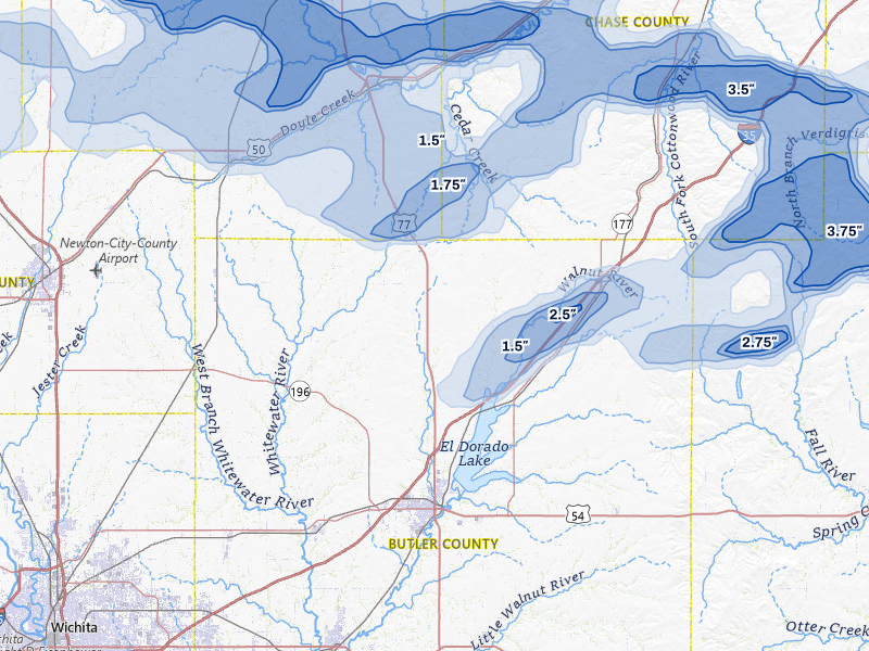 NEXRAD radar-signature map of the hail over Burns, KS