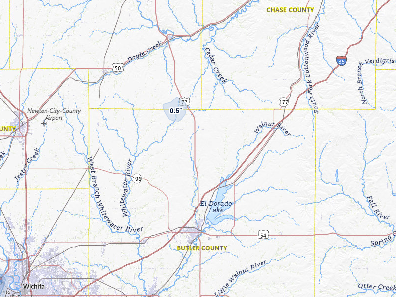 NEXRAD radar-signature map of the hail over Burns, KS
