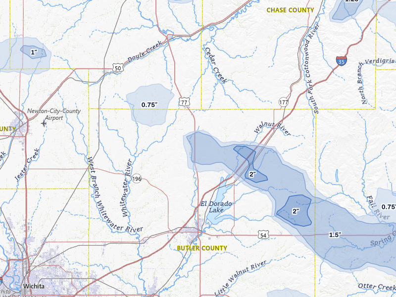 NEXRAD radar-signature map of the hail over Burns, KS