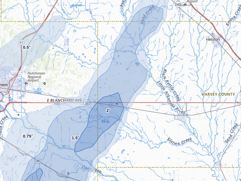 NEXRAD radar-signature map of the hail storm over Burrton, KS on Mar 5, 2026
