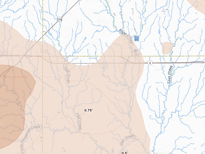 Radar-estimated hail-size map of the storm over Bushton, KS