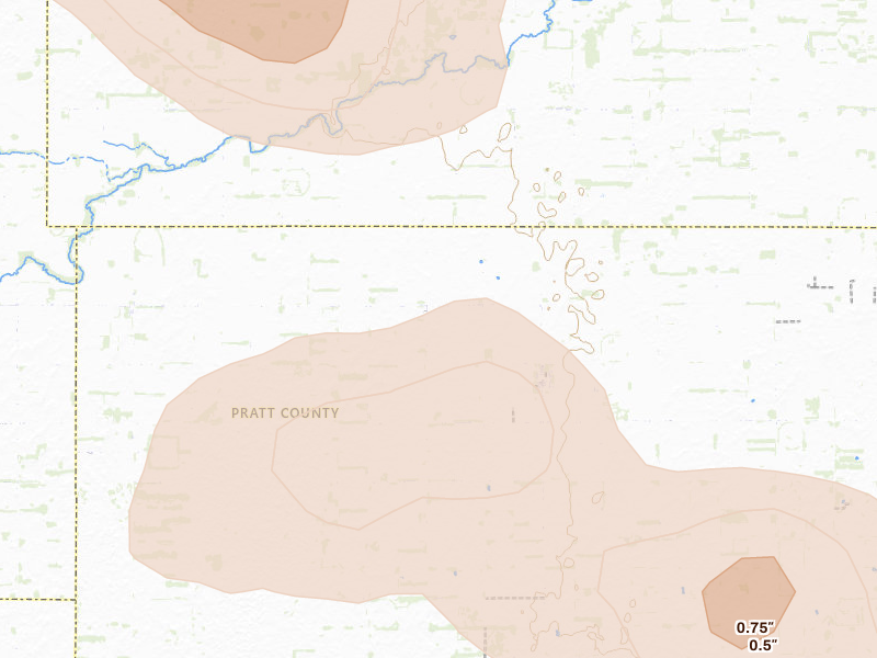 Radar-estimated hail-size map of the storm over Byers, KS