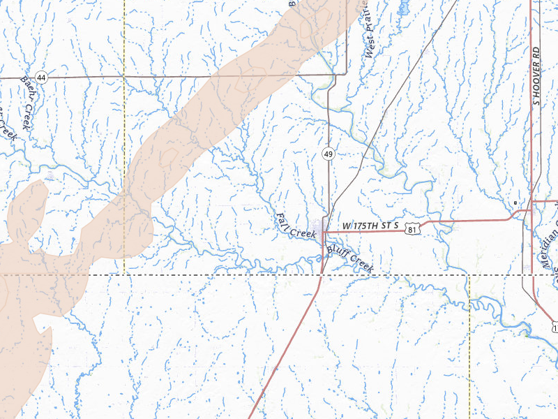 Radar-estimated hail-size map of the storm over Caldwell, KS on Mar 5, 2026