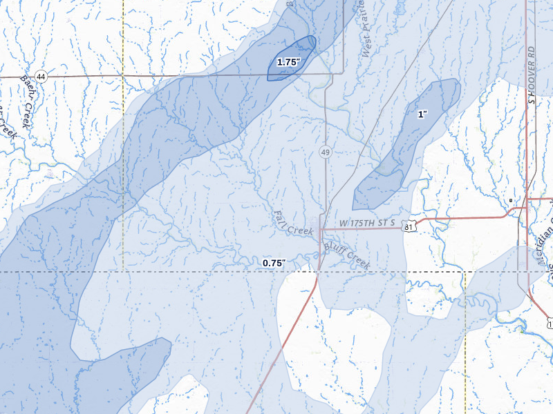 NEXRAD radar-signature map of the hail storm over Caldwell, KS on Mar 5, 2026
