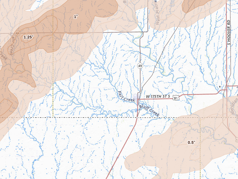 Radar-estimated hail-size map of the storm over Caldwell, KS on Apr 17, 2026