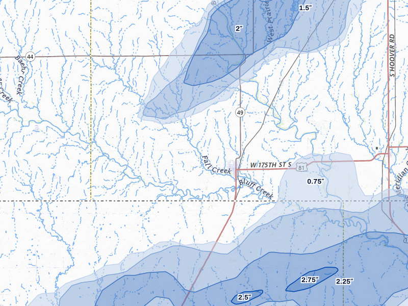 NEXRAD radar-signature map of the hail over Caldwell, KS