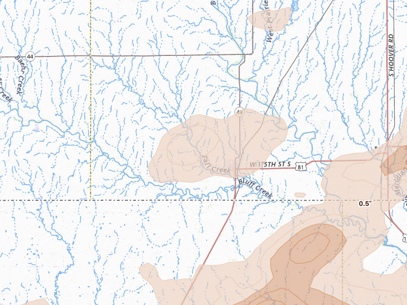 Radar-estimated hail-size map of the storm over Caldwell, KS