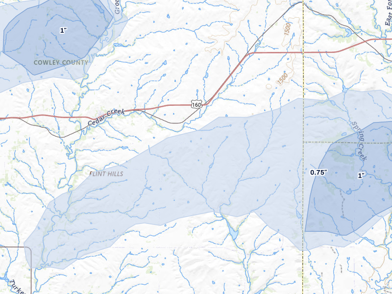 NEXRAD radar-signature map of the hail over Cambridge, KS