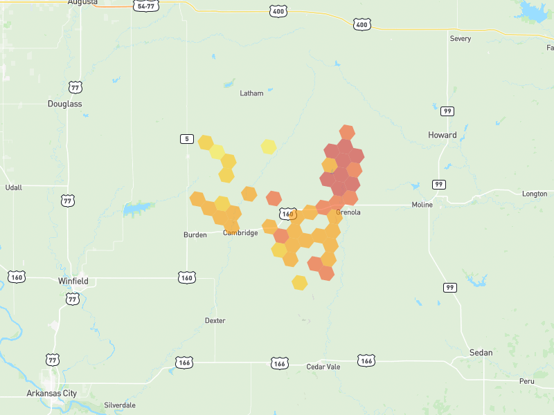 Hail map of Cambridge, KS on Jul 4, 2026, hail up to 2.25"