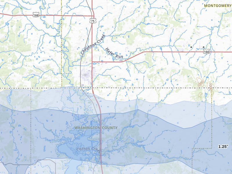 NEXRAD radar-signature map of the hail storm over Caney, KS on May 4, 2026