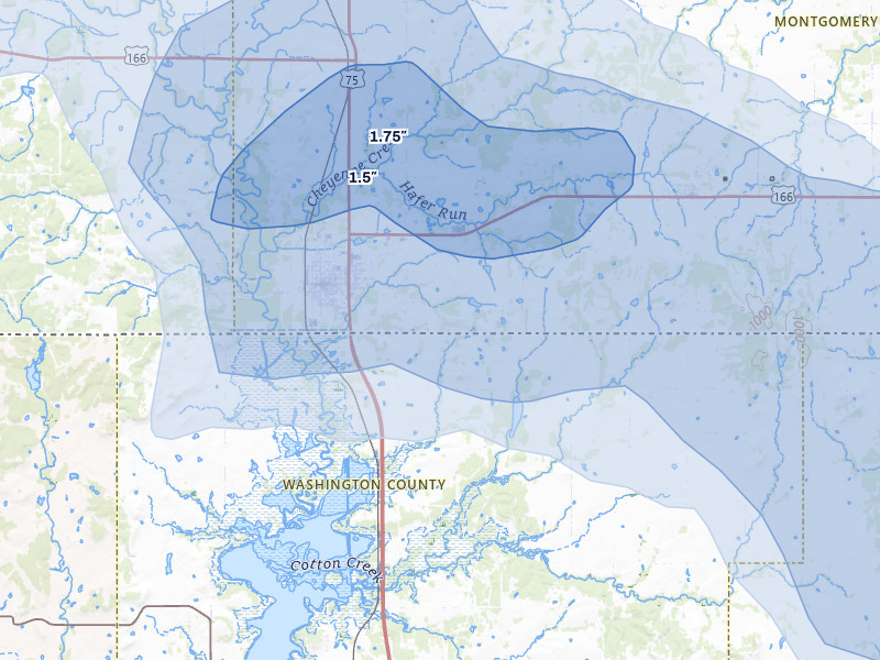 NEXRAD radar-signature map of the hail storm over Caney, KS on Jun 26, 2026