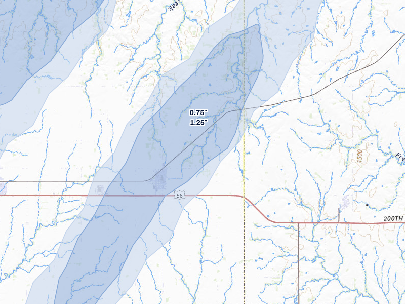 NEXRAD radar-signature map of the hail storm over Canton, KS on Mar 5, 2026