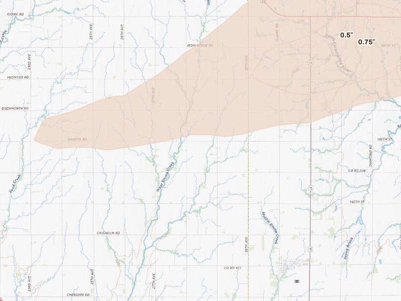 Radar-estimated hail-size map of the storm over Canton, KS