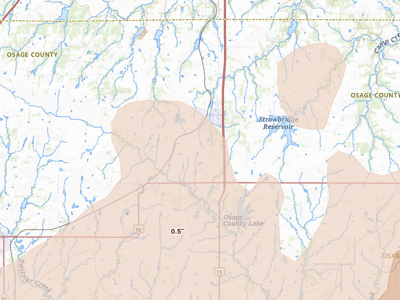 Radar-estimated hail-size map of the storm over Carbondale, KS on Apr 13, 2026