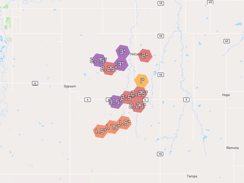 Hail map of Carlton, KS on Jun 9, 2026, hail up to 3.5"