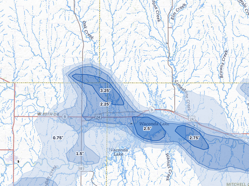 NEXRAD radar-signature map of the hail storm over Cawker City, KS on Jun 8, 2026