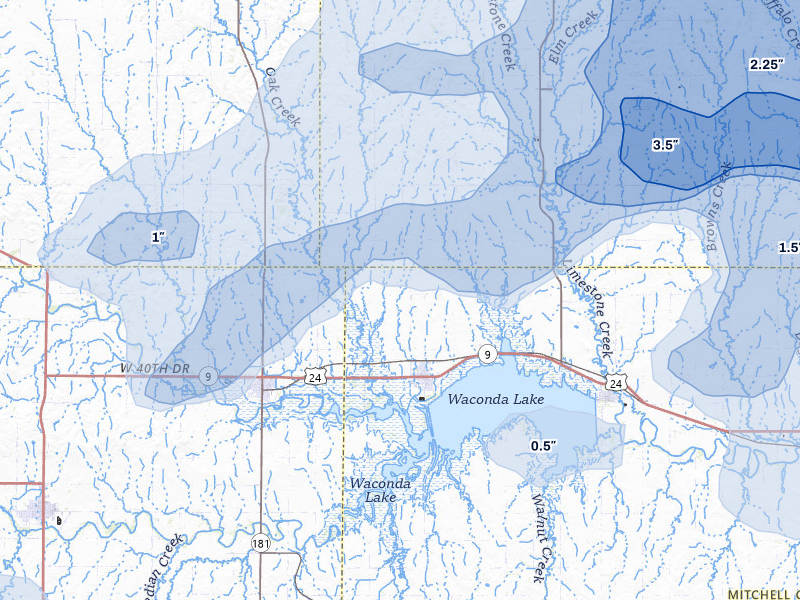 NEXRAD radar-signature map of the hail storm over Cawker City, KS on Jul 3, 2026
