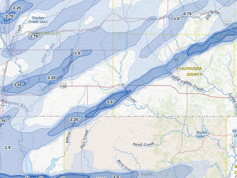 NEXRAD radar-signature map of the hail over Cedar Vale, KS