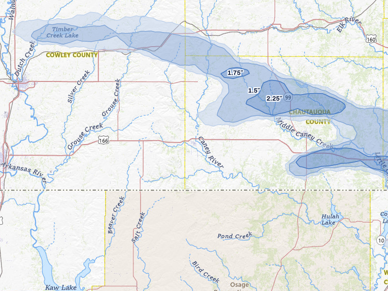 NEXRAD radar-signature map of the hail over Cedar Vale, KS
